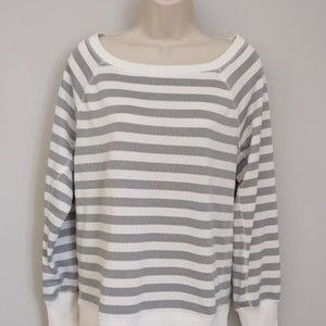 Xersion Gray and White Stripe Athletic Pullover Top Large